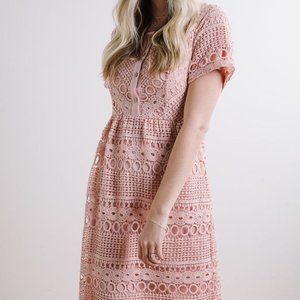Rose Pink Lace Midi Summer Dress Occasion/Wedding